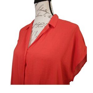 Nine West | Women's Bright Orange Silky Soft Cap Sleeve Blouse Top | Size L